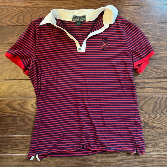Lauren Ralph Lauren Tops - Lauren Activewear Ralph Lauren Red & Navy Striped Collared Shirt Size Large